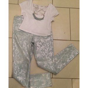 Mint and silver Python print pants NWOT