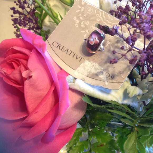 NWT Creativity Beads charm with pink flowers