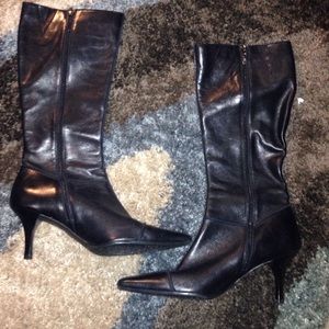 AK Black Leather Heeled Boots
