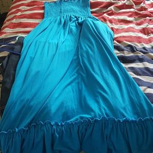 Long turquoise tube top dress