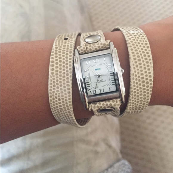 Cream snake print wrap watch