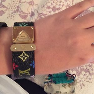 Worn Louis Vuitton Black Leather multi bracelet