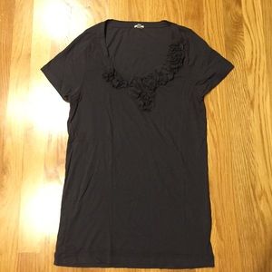 J Crew Charcoal Tee with Floral Embellishments