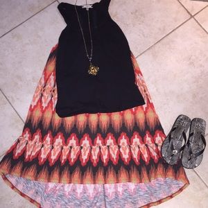 Boho, bohemian, hippy maxi skirt. High-low hem.