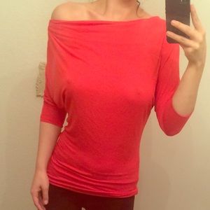 Pink 3/4 sleeve off the shoulder shirt