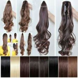 Dark brown clip in long curly ponytail