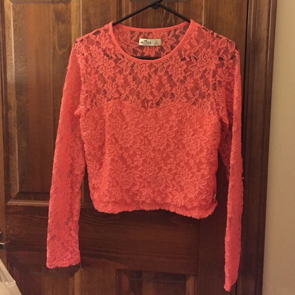 Coral hollister long sleeve shirt