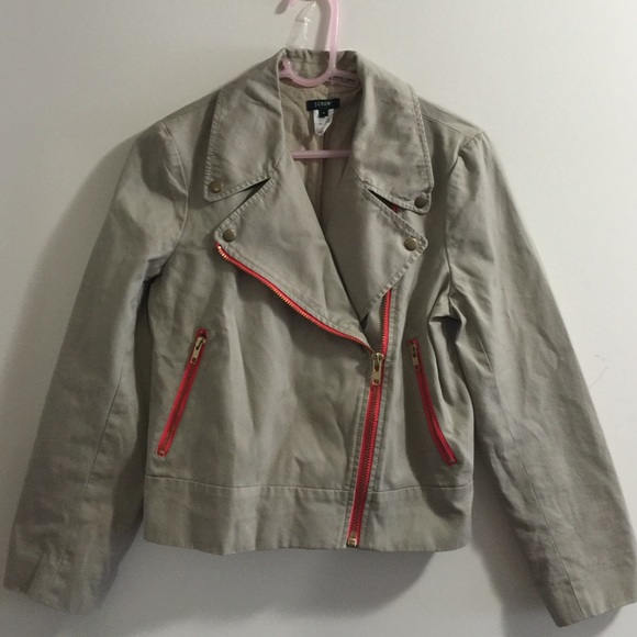 J. Crew women's khaki motorcycle jacket.