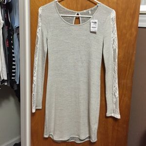 NWT grey sweater dress with lace paneled sleeves