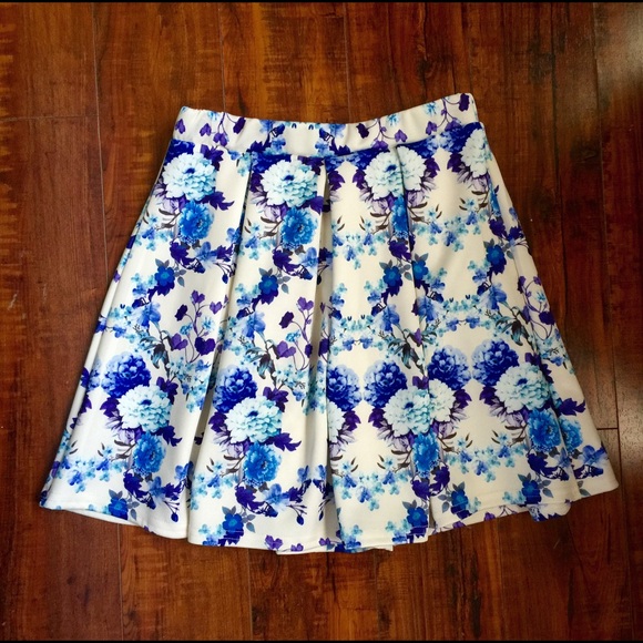 Blue Floral Scuba Skater Skirt