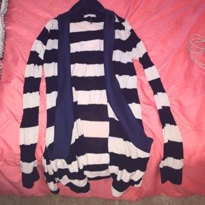 Navy blue and tan striped cardigan