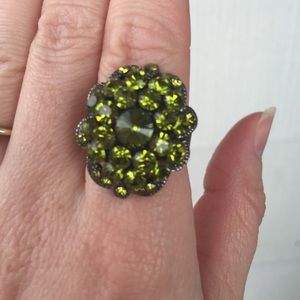 Olive green shinny crystal rhinestone ring cluster