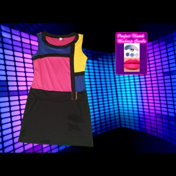 Miss Mod & Posh  Colorblock Dress Blue/Yellow/Pink - Picture 1 of 3