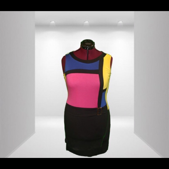 Miss Mod & Posh  Colorblock Dress Blue/Yellow/Pink - Picture 2 of 3