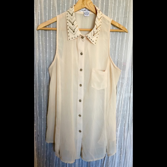 Light Beige Sleeveless Studded Tunic Top - Picture 1 of 4