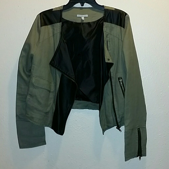 Olive green and leather trim jacket
