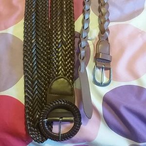 2 brown braided belts