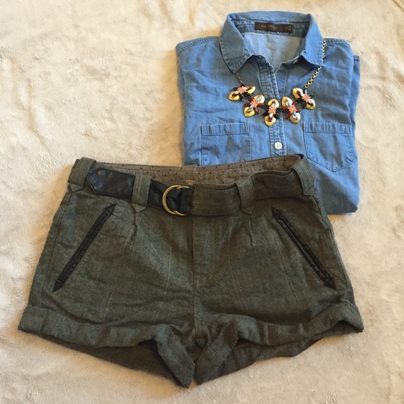 Free People- Faux Leather Trim Shorts with Belt