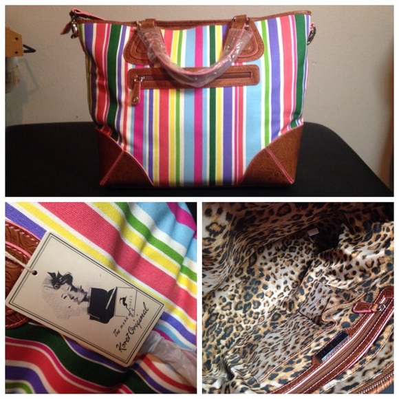 NWT Koret Striped Tote w/ Leather Detail ❤️