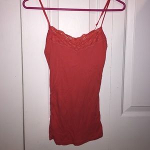 Coral tank top with lace trim
