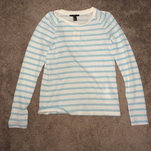 Blue and White Striped Long Sleeve Shirt