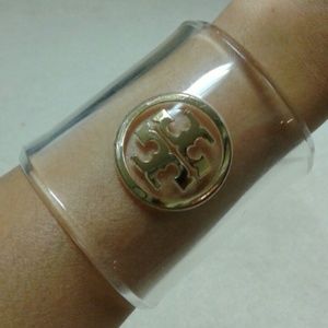 Tory Burch lucite cuff bracelet with goldtone logo