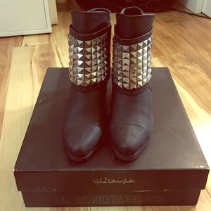 Studded Black Leather pointed Booties