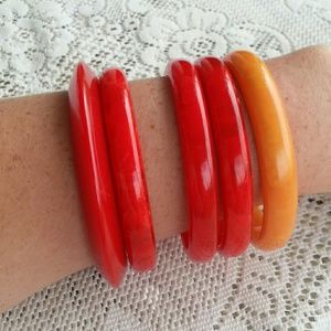 Lot 5 gen Bakelite bangle bracelets vin red yellow