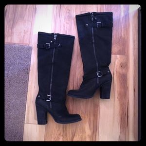 Black knee high boots coated leather soft