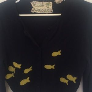 Anthropologie embroidered fish cardigan