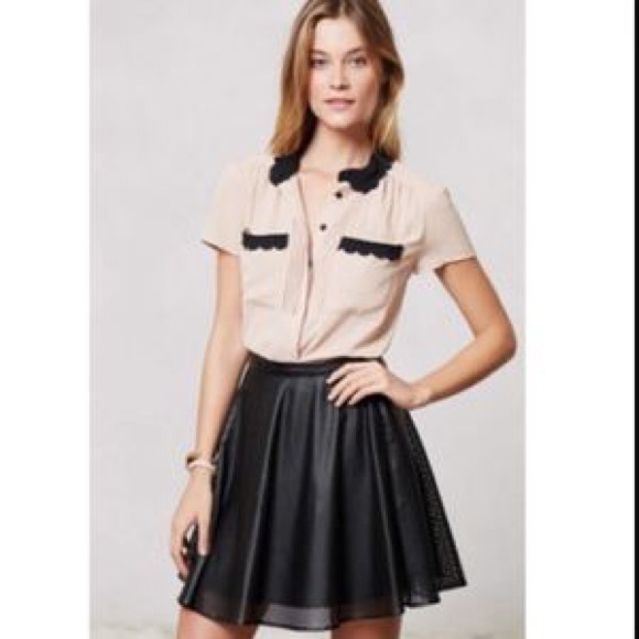 Anthropologie Tops - Nude and black scalloped button up