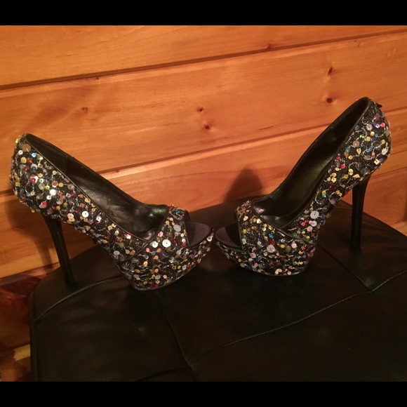 Rainbow sequin peeptoe pumps - Picture 2 of 3