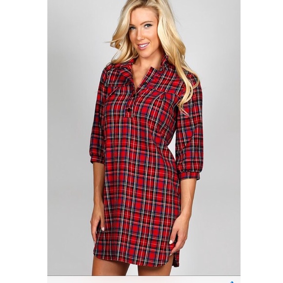 Red Plaid Dress. Size L NWT - Picture 3 of 4