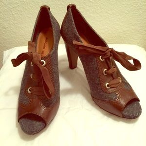 Antonio Melani Peep-Toe Denim and Leather Pumps