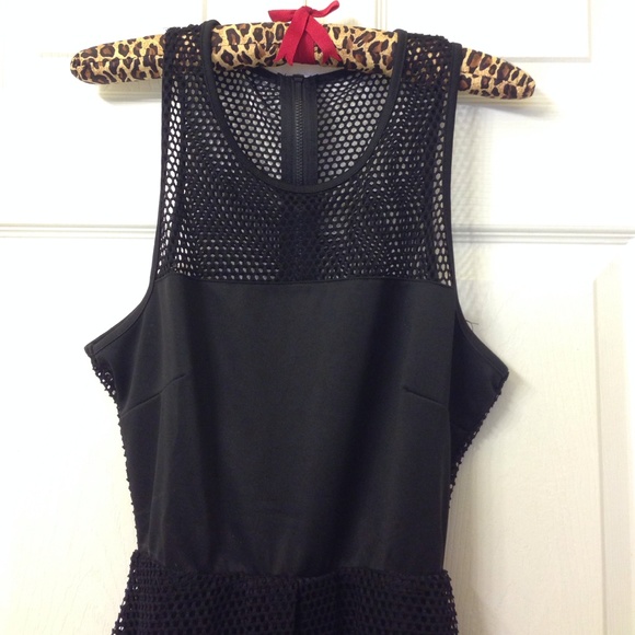 Black Mesh Overlay Skater Dress - Picture 2 of 3