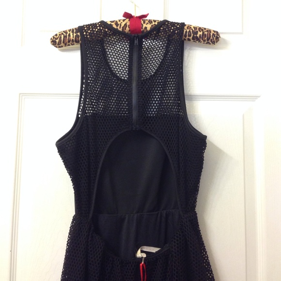 Black Mesh Overlay Skater Dress - Picture 3 of 3