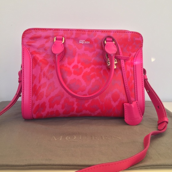 🔥 ALEXANDER MCQUEEN VINTAGE SMALL PADLOCK SATCHEL PINK RED LEATHER FLAME - Picture 3 of 8