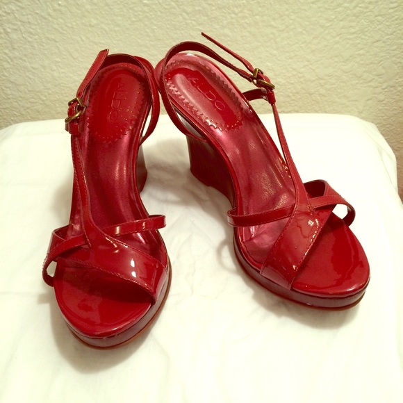 Aldo Crimson Strappy Wedges