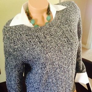 Grey and White Lands' End Sweater