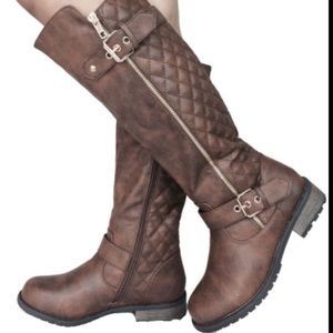 Brown Faux Leather Riding Boots