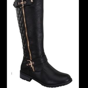 Black Faux Leather Riding Boots