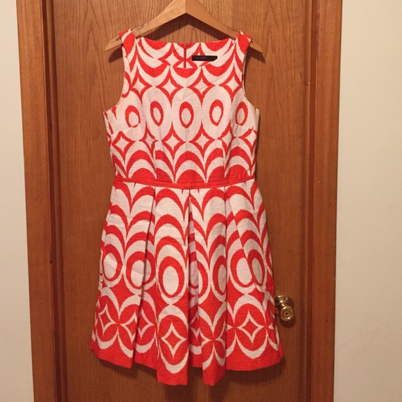 Orange/White Abstract Pattern Fit & Flare Dress