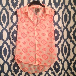 Neon pink and white Aztec pattern blouse size M