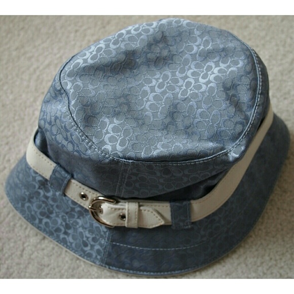 Blue Coach logo hat with white leather trim