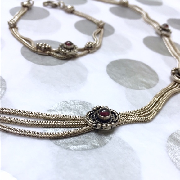 Sterling Silver & Genuine Garnet Set - Picture 3 of 4