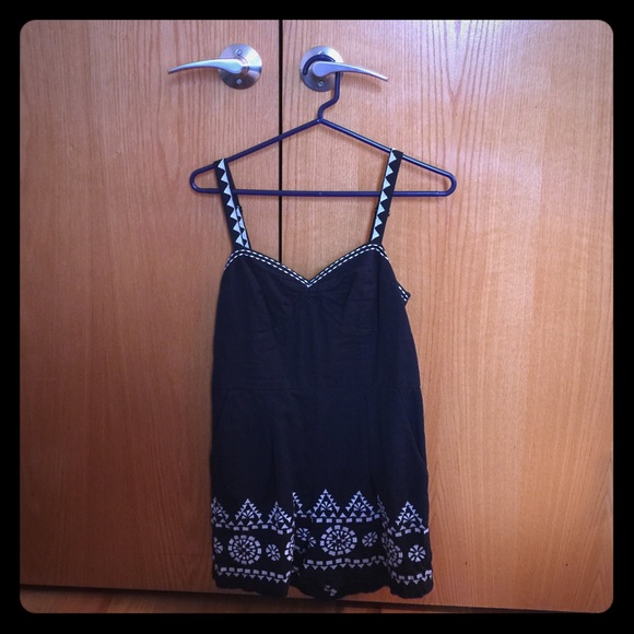 Anthropologie Black Romper w/ White Embrodiry