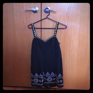 Anthropologie Black Romper w/ White Embrodiry