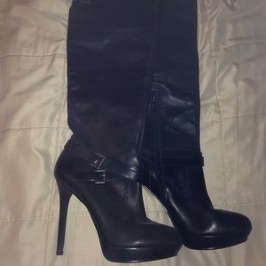 Heeled leather biker boots