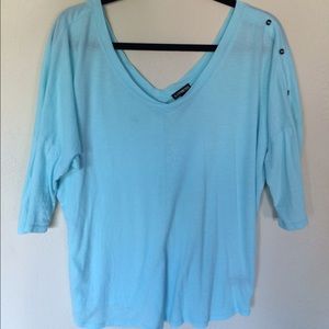 Light Blue Button-Detail V-Neck
