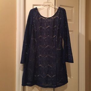 Tan and navy lace dress